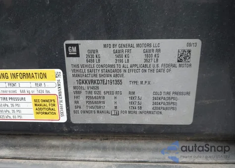 2014 GMC Acadia Slt-1 из США, поврежденный, VIN 1GKKVRKD7EJ191355